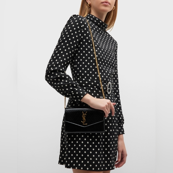 New! Authentic Saint Laurent YSL Uptown Croc-Effect Patent-Leather Bag - Picture 5 of 17